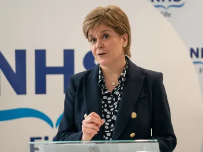 FILE PHOTO: KIRKCALDY, SCOTLAND - MARCH 24: First Minister Nicola Sturgeon speaks during a visit to NHS Fife National Treatment Centre on March 24, 2023 in Kirkcaldy, Scotland. Ms Sturgeon officially opened the new facility at the Fife hospital to mark her final official visit as First Minister.   Peter Summers/Pool via REUTERS/File Photo