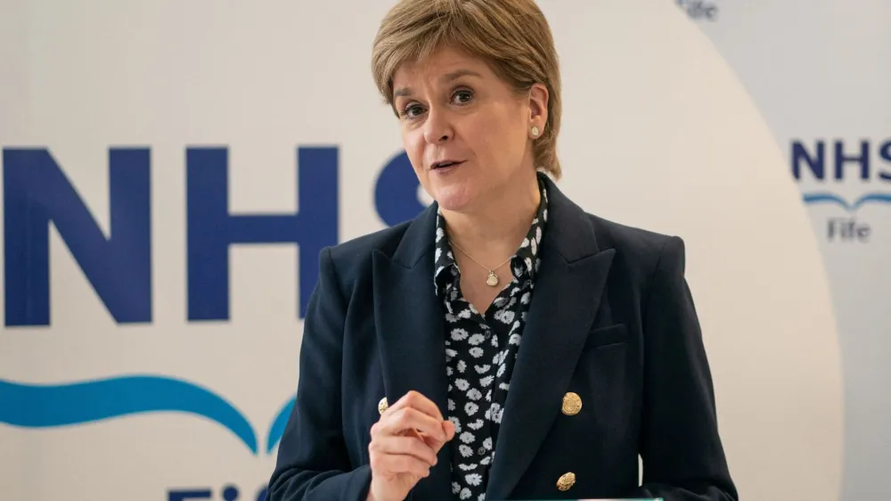 FILE PHOTO: KIRKCALDY, SCOTLAND - MARCH 24: First Minister Nicola Sturgeon speaks during a visit to NHS Fife National Treatment Centre on March 24, 2023 in Kirkcaldy, Scotland. Ms Sturgeon officially opened the new facility at the Fife hospital to mark her final official visit as First Minister.   Peter Summers/Pool via REUTERS/File Photo