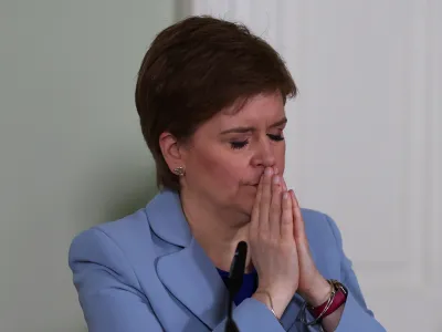 Scotland's First Minister Nicola Sturgeon speaks at a news conference on a proposed second referendum on Scottish independence, at Bute House in Edinburgh, Scotland, June 14, 2022. REUTERS/Russell Cheyne/Pool