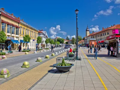 DARUVAR, CROATIA - MAY 03, 2011: Unidentified people on main city square. Daruvar is the main political and cultural centre of the Czech national minority in Croatia.