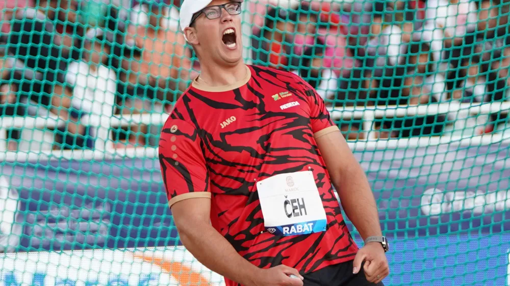 Athletics - Diamond League - Rabat - Meeting International Mohammed VI d'Athletisme de Rabat- Prince Moulay Abdellah Stadium, Rabat, Morocco - May 28, 2023 Slovenia's Kristjan Ceh celebrates winning the men's discus throw REUTERS/Abdelhak Balhaki