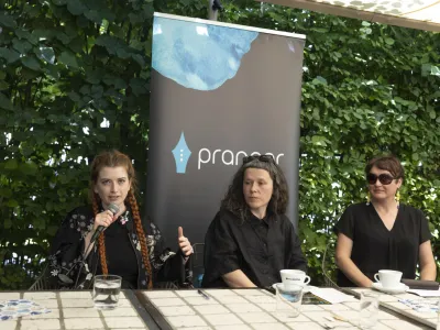 Pranger 2023: Silvija Žnidar, kritičarka, Nežka Struc, izvršna producentka in Urška P. Černe, vodja festivala