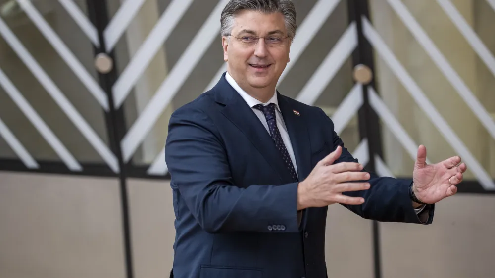 Croatia Prime Minister Andrej Plenkovic pictured at the arrivals ahead of a European council summit, in Brussels, Thursday 23 March 2023. BELGA PHOTO NICOLAS MAETERLINCK. No Use Belgium.