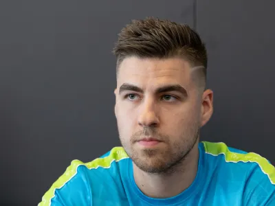 Ljubljana, Hala Tivoli.<br>Novinarska konferenca Namiznoteniske zveze Slovenija (NTZS) pred turnirjem WTT (World Table Tenis).<br>Namiznoteniski igralec Darko Jorgic.