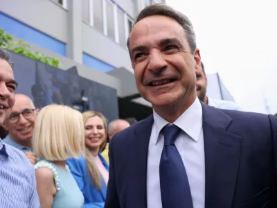 New Democracy conservative party leader Kyriakos Mitsotakis arrives at the party's headquarters, during the general election, in Athens, Greece, June 25, 2023. REUTERS/Louiza Vradi
