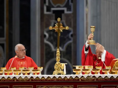 General view of the Mass of Saint Peter and Paul in St Peter's Basilica, at the Vatican June 29, 2023.Vatican Media/Handout via REUTERS ATTENTION EDITORS - THIS IMAGE WAS PROVIDED BY A THIRD PARTY.