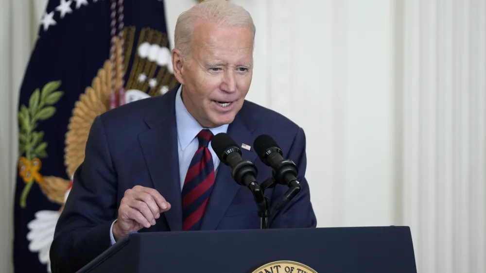 President Joe Biden speaks about lowering health care costs, Friday, July 7, 2023, in the East Room of the White House in Washington. (AP Photo/Patrick Semansky)