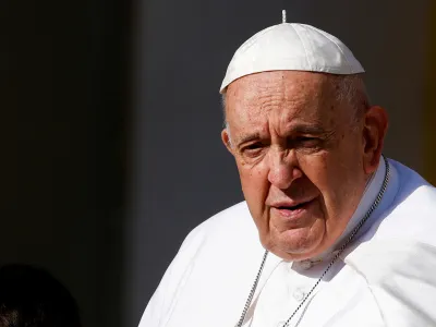 FILE PHOTO: Pope Francis looks on as he holds the weekly general audience in St. Peter's Square at the Vatican, May 31, 2023. REUTERS/Guglielmo Mangiapane/File Photo