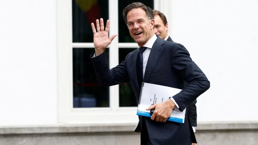 FILE PHOTO: Dutch Prime Minister Mark Rutte arrives to attend a meeting with NATO Secretary General Jens Stoltenberg ahead of a working dinner for NATO leaders at the Catshuis, in The Hague, Netherlands June 27, 2023. REUTERS/Piroschka van de Wouw/File Photo/File Photo