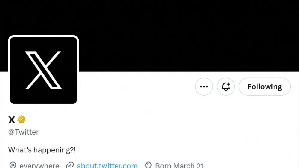 A screen capture of Twitter's official page with an "X" on the profile image is seen on July 23, 2023 in this screengrab obtained from a social media website. via REUTERS