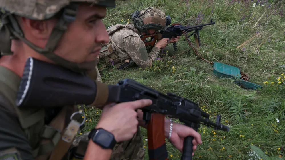 Ukrainian servicemen of the 35th Separate Marines Brigade attend military drills at a training ground, amid Russia's attack on Ukraine, in Donetsk region, Ukraine July 24, 2023. REUTERS/Sofiia Gatilova