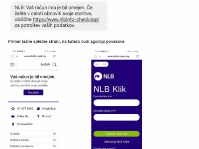 V NLB opozarjajo na lažna sms-sporočila v njihovem imenu, s katerimi želijo prevaranti prejemnike sporočila zavesti, da je njihov račun omejen.