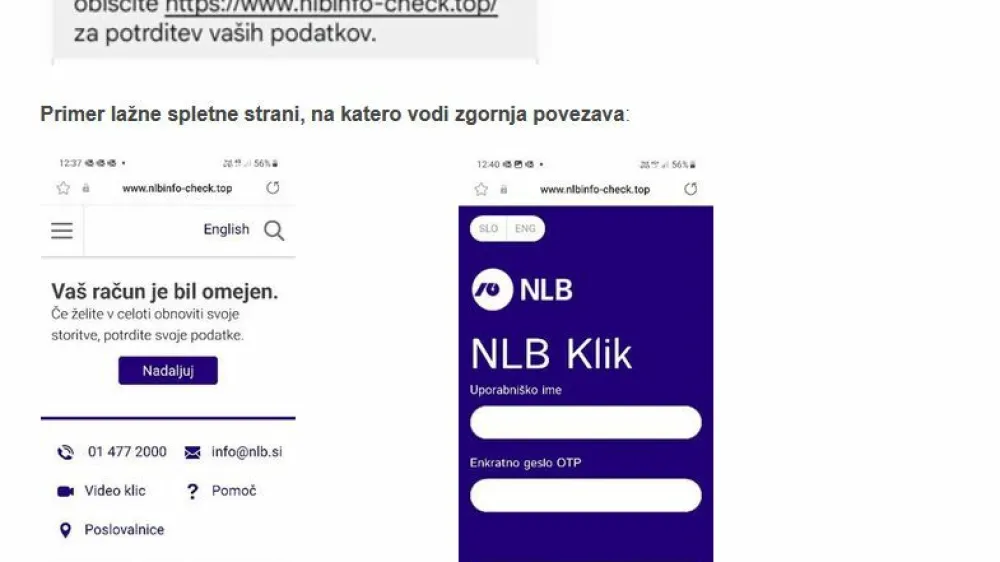 V NLB opozarjajo na lažna sms-sporočila v njihovem imenu, s katerimi želijo prevaranti prejemnike sporočila zavesti, da je njihov račun omejen.