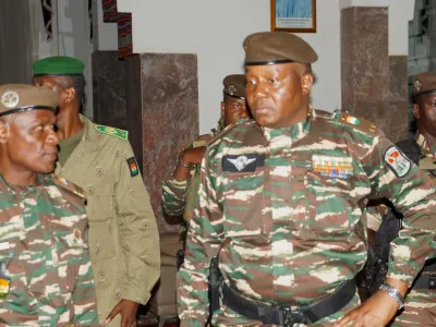 FILE PHOTO: General Abdourahmane Tiani, who was declared as the new head of state of Niger by leaders of a coup, arrives to meet with ministers in Niamey, Niger July 28, 2023. REUTERS/Balima Boureima/File Photo