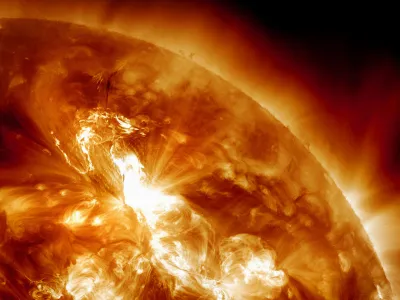 This handout image provided by NASA, taken Sunday night, Jan. 22, 2012, shows a solar flare erupting on the Sun's northeastern hemisphere. Space weather officials say the strongest solar storm in more than six years is already bombarding Earth with radiation with more to come. The Space Weather Prediction Center in Colorado observed a flare Sunday night at 11 p.m. EST. Physicist Doug Biesecker said the biggest concern from the speedy eruption is the radiation, which arrived on Earth an hour later. It will likely continue through Wednesday. It's mostly an issue for astronauts' health and satellite disruptions. It can cause communication problems for airplanes that go over the poles. (AP Photo/NASA)