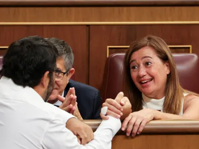 Francina Armengol, of Spanish Socialist Workers' Party (PSOE), is greeted following her election as speaker during a parliament session, as Spain's new parliament is constituted, following an inconclusive snap election on July 23, opening the race for PM nomination, at the Spanish parliament, in Madrid, Spain, August 17, 2023. REUTERS/Violeta Santos Moura