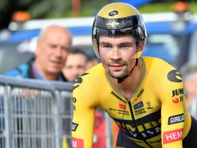 Cycling - Giro d'Italia - Stage 9 - Savignano sul Rubicone to Cesena Tudor ITT - Italy - May 14, 2023 Jumbo – Visma's Primoz Roglic in action during the individual time trial REUTERS/Jennifer Lorenzini