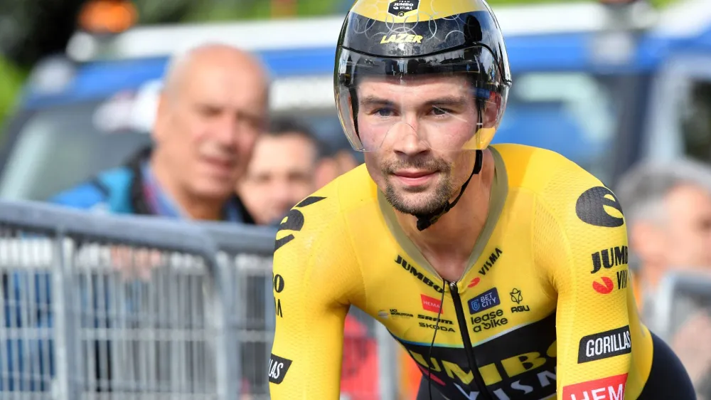 Cycling - Giro d'Italia - Stage 9 - Savignano sul Rubicone to Cesena Tudor ITT - Italy - May 14, 2023 Jumbo – Visma's Primoz Roglic in action during the individual time trial REUTERS/Jennifer Lorenzini