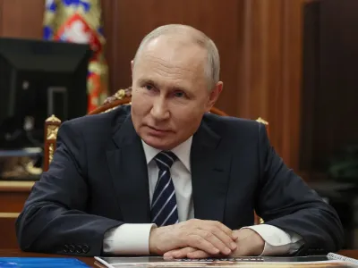 Russian President Vladimir Putin attends a meeting with Omsk Region Acting Governor Vitaly Khotsenko at the Kremlin in Moscow, Russia August 28, 2023. Sputnik/Mikhail Klimentyev/Kremlin via REUTERS ATTENTION EDITORS - THIS IMAGE WAS PROVIDED BY A THIRD PARTY.