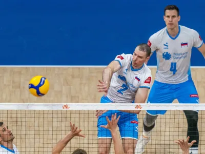 Alen Pajenk je bil s petimi bloki najbolj&scaron;i bloker v slovenski izbrani vrsti. Foto: World Volleyball
