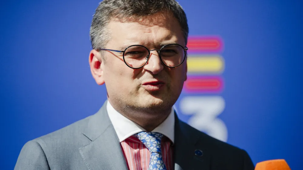 31 August 2023, Spain, Toledo: Foreign Minister of Ukraine Dmytro Kuleba speaks to the media during the Informal Meeting of Ministers of Foreign Affairs of the European Union (EU). Photo: Mateo Lanzuela/EUROPA PRESS/dpa