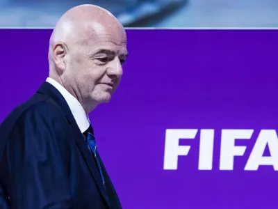 FILED - 16 December 2022, Qatar, Doha: FIFA President Gianni Infantino speaks at a press conference. Infantino was on Thursday re-elected unopposed as president of football's ruling body FIFA for a four-year term until 2027. Photo: Tom Weller/dpa