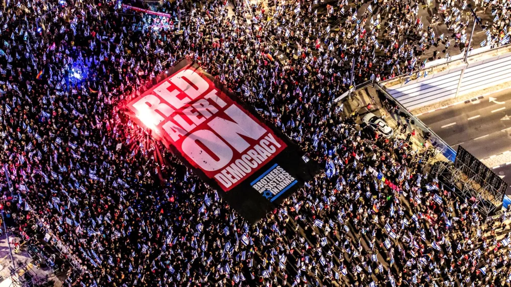 Israelis take part in a demonstration against Israeli Prime Minister Benjamin Netanyahu and his nationalist coalition government's judicial overhaul, in Tel Aviv, Israel September 2, 2023. REUTERS/Oren Alon