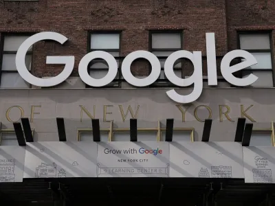 FILE PHOTO: A Google sign is pictured on a Google building in the Manhattan borough of New York City, New York, U.S., October 20, 2020. REUTERS/Carlo Allegri/File Photo