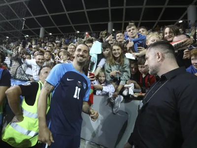 Zlatan Ibrahimović- 15.09.2023 - Stadion Stožice - Zvezde nogometa za žrtve poplav - dobrodelna nogometna tekma za pomoč prizadetim v nedavnih poplavah v Sloveniji na pobudo predsednika Evropske nogometne zveze Uefe Aleksandra Čeferina, //FOTO: Luka Cjuha