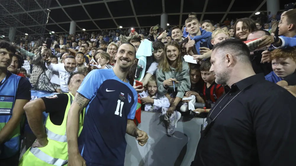 Zlatan Ibrahimović- 15.09.2023 - Stadion Stožice - Zvezde nogometa za žrtve poplav - dobrodelna nogometna tekma za pomoč prizadetim v nedavnih poplavah v Sloveniji na pobudo predsednika Evropske nogometne zveze Uefe Aleksandra Čeferina, //FOTO: Luka Cjuha