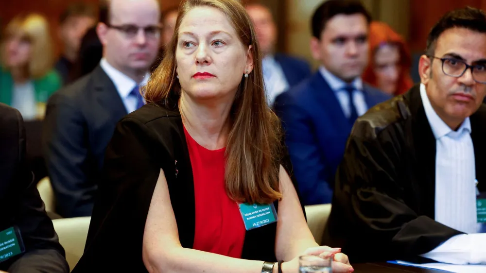 Russian Deputy Permanent Representative to the U.N. Maria Zabolotskaya attends a hearing as Russia begins presenting its objections against the jurisdiction of the World Court in a genocide case brought by Ukraine which claims Moscow falsely applied genocide law to justify its February 24, 2022 invasion, in The Hague, Netherlands, September 18, 2023. REUTERS/Piroschka van de Wouw