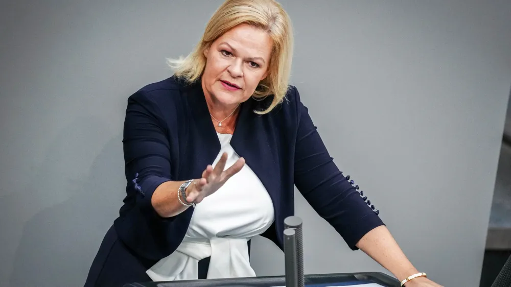 22 September 2023, Berlin: Nancy Faeser, German Minister of the Interior and Home Affairs, speaks during a plenary session at the German Parliament (Bundestag). Photo: Kay Nietfeld/dpa