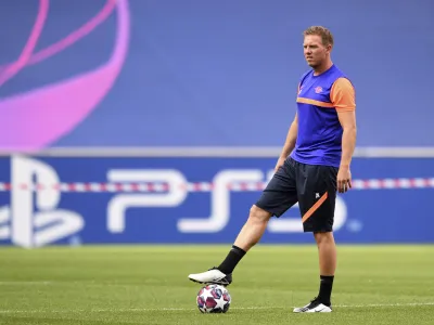 ﻿Leipzig's head coach Julian Nagelsmann directs a training session at the Luz stadium in Lisbon, Monday Aug. 17, 2020. Leipzig will play PSG in a Champions League semifinals soccer match on Tuesday. (David Ramos/Pool via AP)