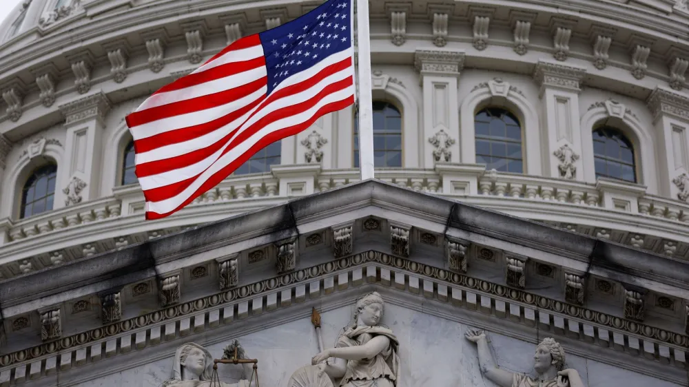 The American flag at the U.S. Capitol flies at half staff in honor of U.S. Senator Dianne Feinstein, who died overnight at her Washington home at the age of 90, on Capitol Hill in Washington, U.S., September 29, 2023.  REUTERS/Jonathan Ernst