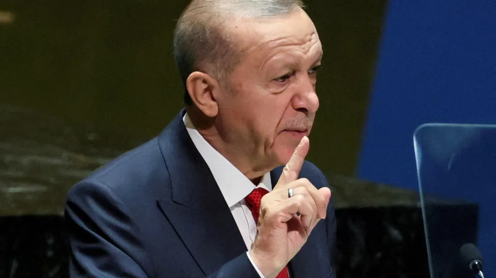 FILE PHOTO: Turkey's President Tayyip Erdogan addresses the 78th Session of the U.N. General Assembly in New York City, U.S., September 19, 2023. REUTERS/Brendan McDermid/File Photo