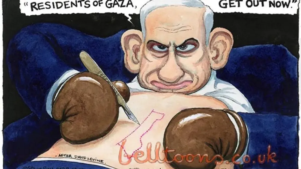 Karikatura Steve Bell v Guardianu, tema Netanjahu / Gaza