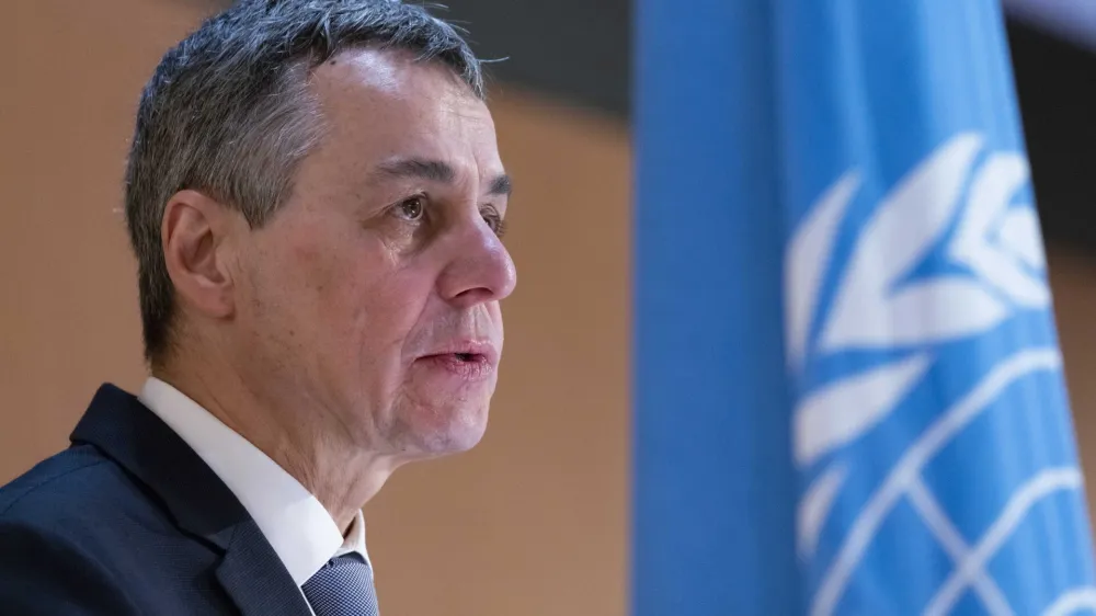 ﻿HANDOUT - 28 February 2022, Switzerland, Geneva: Swiss President Ignazio Cassis speaks at the 49th regular session of the Human Rights Council of the United Nations (UN). Photo: Jean Marc FerrĂ©/UN Photo/dpa - ATTENTION: editorial use only and only if the credit mentioned above is referenced in full