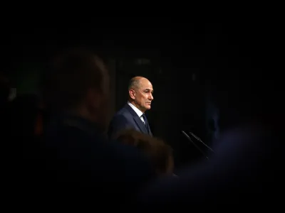 predsednik SDS in predsednik vlade Janez Janša- 24.04.2022 – Parlamentarne volitve 2022 - Volitve devetega sklica Državnega zbora Republike Slovenije - druge redne državnozborske volitve po letu 2008  //FOTO: Luka Cjuha