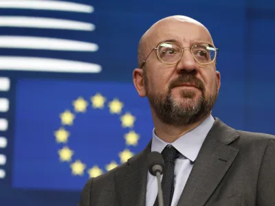 European Council President Charles Michel speaks during a media conference at an EU summit in Brussels, Friday, Oct. 27, 2023. European Union leaders concluded a second day of meetings on Friday in which they discussed, among other issues, migration. (AP Photo/Omar Havana)