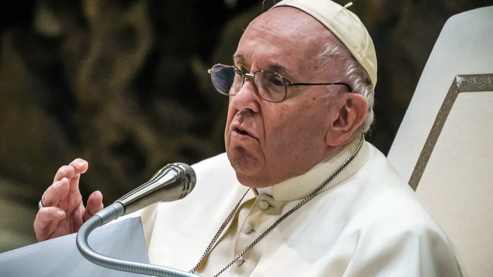 FILED - 04 January 2023, Vatican, Vatican City: Pope Francis speaks during the general audience at the Pope Paul VI Hall at the Vatican. Photo: Michael Kappeler/dpa