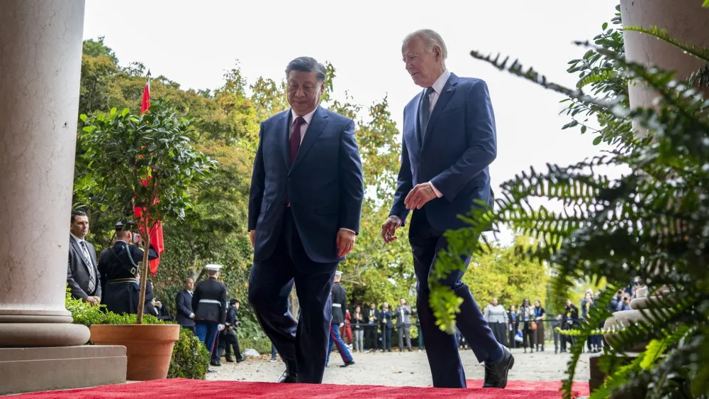 President Joe Biden greets China's President President Xi Jinping at the Filoli Estate in Woodside, Calif., Wednesday, Nov, 15, 2023, on the sidelines of the Asia-Pacific Economic Cooperative conference. (Doug Mills/The New York Times via AP, Pool)