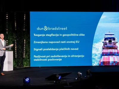 Marko Srabotnik, direktor podpore poslovanju za regijo Centralna Evropa pri Dun & Bradstreet, na letošnjem kongresu Združenja manager. F Eva Križaj