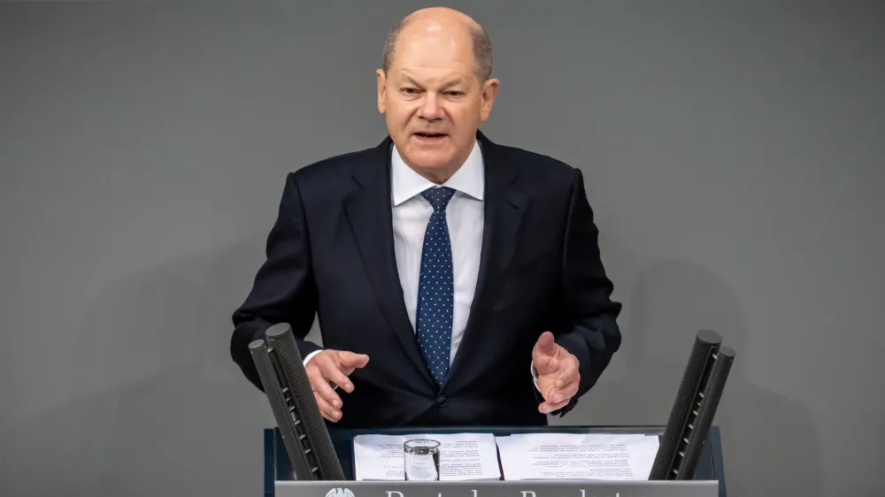 28 November 2023, Berlin: German Chancellor Olaf Scholz speaks during the government statement on the budget situation in the German Bundestag. Photo: Michael Kappeler/dpa