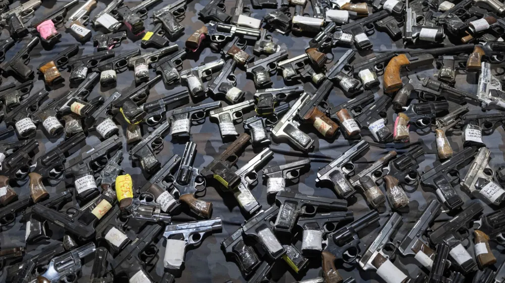 Weapons handed over to police in the first ten days of gun amnesty are pictured in police storage following mass shootings in the country, near Smederevo, Serbia, May 14, 2023. REUTERS/Marko Djurica