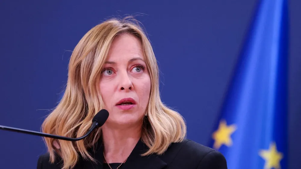 FILE PHOTO: Italian Prime Minister Giorgia Meloni speaks during a press conference in Belgrade, Serbia, December 3, 2023. REUTERS/Zorana Jevtic/File Photo