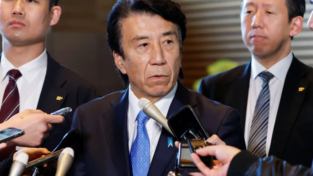 Japan's incoming Economy, Trade and Industry Minister Ken Saito speaks to media at Prime Minister Fumio Kishida's official residence in Tokyo, Japan December 14, 2023. REUTERS/Issei Kato