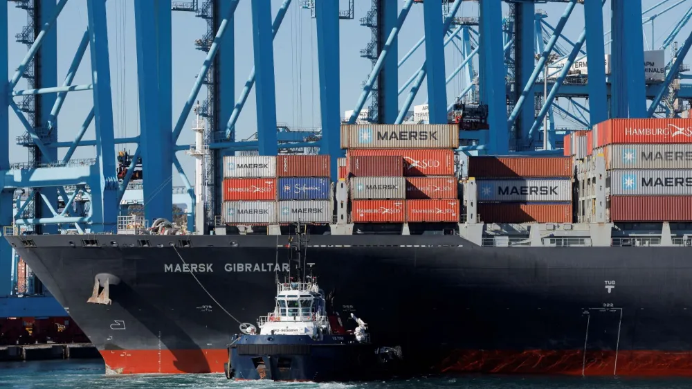 FILE PHOTO: Containers are seen on the Maersk's container ship Maersk Gibraltar at the APM Terminals in the port of Algeciras, Spain January 19, 2023. REUTERS/Jon Nazca/File Photo