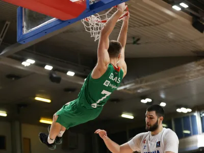 Gregor Glas in action during ABA League 2023-2024 regular season basketball match between Cedevita Olimpija and Cibona in Ljubljana, Slovenia on December 22, 2023. Foto: Filip Barbalic