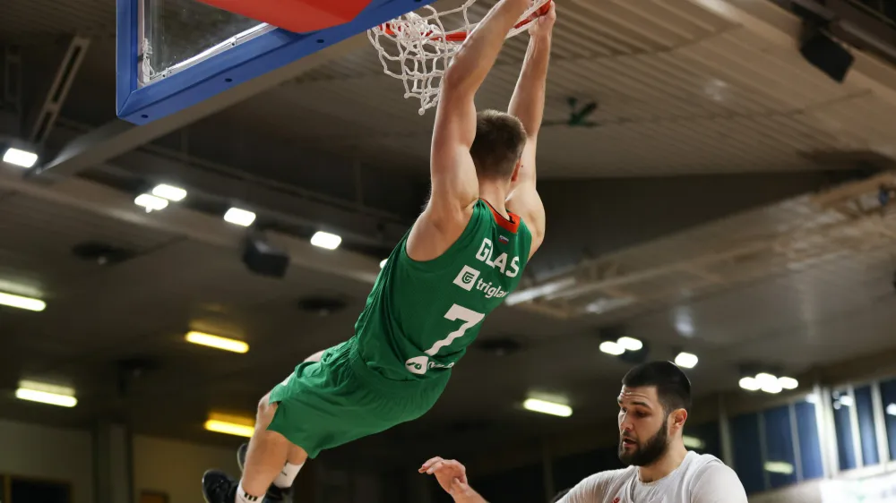 Gregor Glas in action during ABA League 2023-2024 regular season basketball match between Cedevita Olimpija and Cibona in Ljubljana, Slovenia on December 22, 2023. Foto: Filip Barbalic