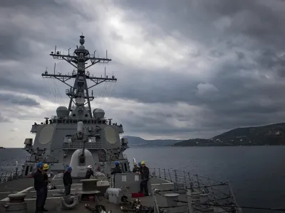 This Nov. 12, 2018 photo shows The USS Carney in the Mediterranean Sea. The American warship and multiple commercial ships came under attack Sunday, Dec. 3, 2023 in the Red Sea, the Pentagon said, potentially marking a major escalation in a series of maritime attacks in the Mideast linked to the Israel-Hamas war. "We're aware of reports regarding attacks on the USS Carney and commercial vessels in the Red Sea and will provide information as it becomes available," the Pentagon said. (Mass Communication Specialist 1st Class Ryan U. Kledzik/U.S. Navy via AP) 